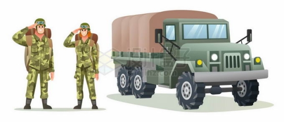 卡通解放军士兵和军用卡车8663119矢量图片免抠素材
