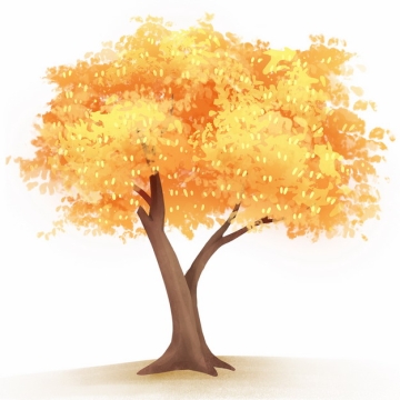 秋天金黄色树叶的大树水彩插画917390png图片免抠素材
