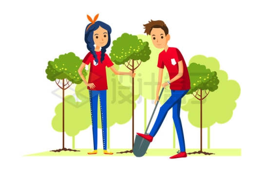 春天植树种树的卡通男孩女孩植树节插画9117572矢量图片免抠素材