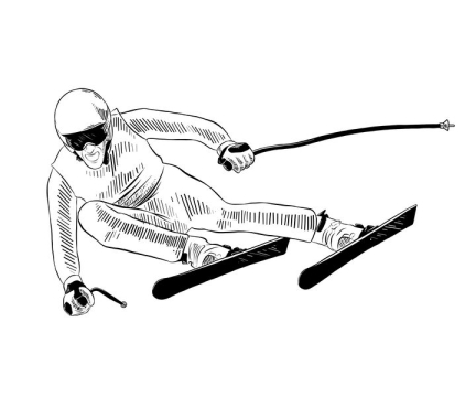 黑色手绘线条风格正在滑雪的运动员图片免抠矢量素材