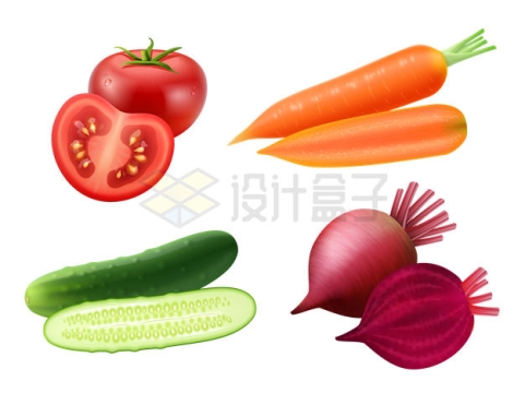 切开的西红柿胡萝卜黄瓜和红萝卜等美味蔬菜2304863矢量图片免抠素材