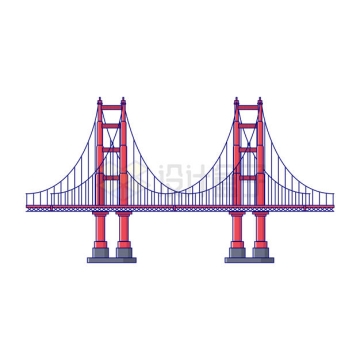 卡通风格旧金山金门大桥红色悬索桥6139875矢量图片免抠素材