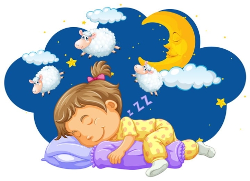 卡通小男孩正在数绵羊睡觉图片免抠矢量图素材