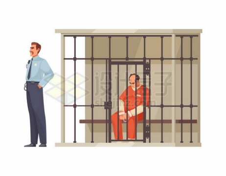 身穿囚服低头坐在监狱里的犯罪分子和外面威严的狱警8894146矢量图片免抠素材免费下载