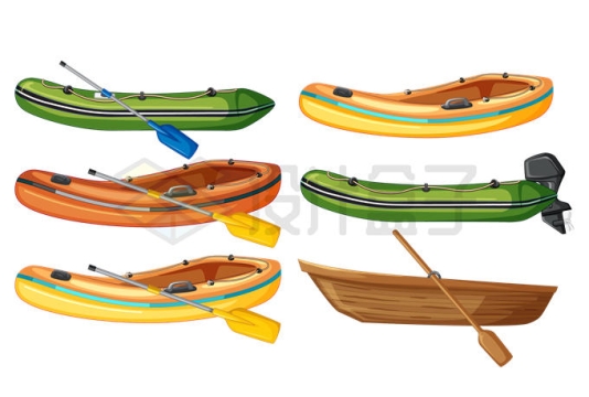 彩色橡皮艇皮划艇和小木船4547596矢量图片免抠素材