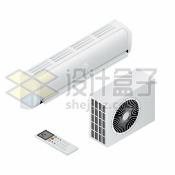 白色挂壁式空调和空调外机以及遥控器237941png图片素材