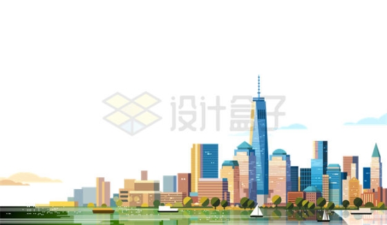 扁平化风格上海高楼大厦建筑物城市地平线8772887矢量图片免抠素材