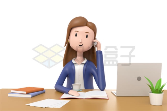 3D风格卡通女人坐在办公桌前上班工作9082899PSD免抠图片素材