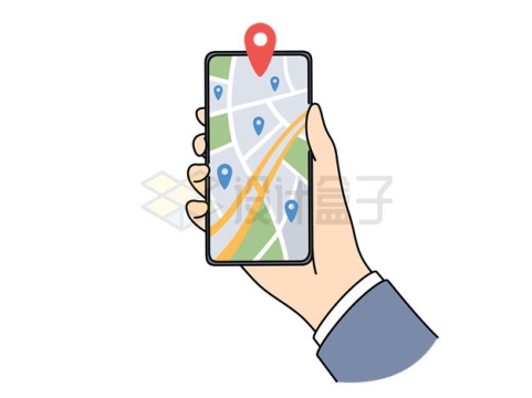 一只手拿着手机上显示导航地图8848534矢量图片免抠素材