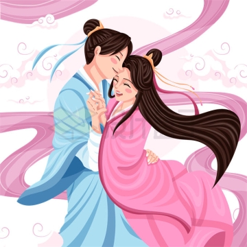 卡通织女和牛郎紧紧拥抱在一起七夕情人节插画6257073矢量图片免抠素材