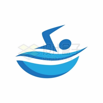 蓝色小人儿正在游泳创意游泳馆标志logo设计6027347矢量图片免抠素材