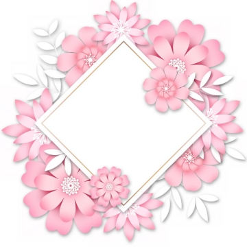 3D立体浮雕风格粉色花朵组成的菱形文本框标题框信息框779978png图片素材