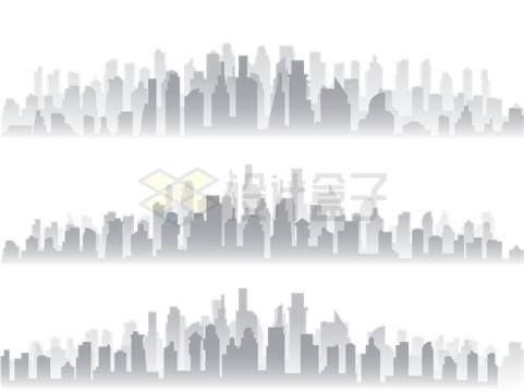 三款灰色城市地平线高楼大厦建筑物剪影7452624矢量图片免抠素材