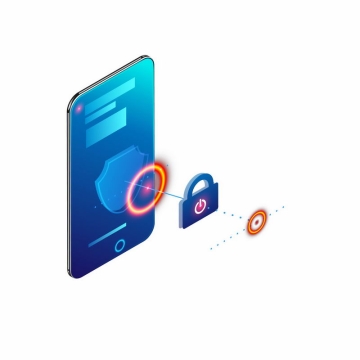 蓝色手机上的挂锁和发光光圈象征了手机安全信息安全8940349矢量图片免抠素材