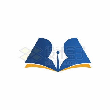 打开的橙色蓝色书本和钢笔头图案创意教育培训机构标志logo设计4933101矢量图片免抠素材