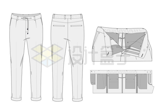 男士裤子西装裤正反面和细节图服装设计2371256矢量图片免抠素材
