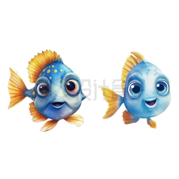 两个蓝色的卡通金鱼正面图7757191矢量图片免抠素材