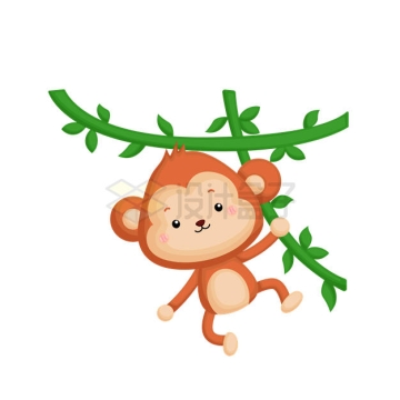 吊在树枝上玩耍的卡通小猴子4418008矢量图片免抠素材