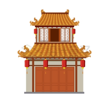 一栋复古的卡通中国古代建筑物9080817矢量图片免抠素材