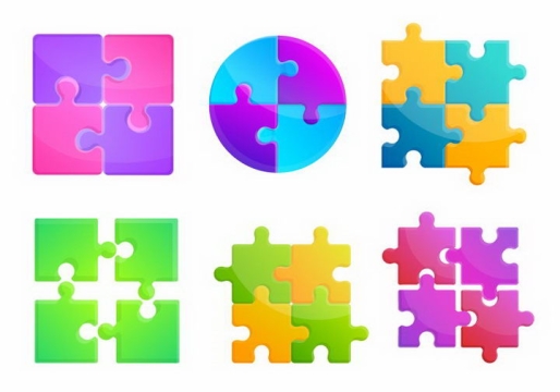 6款不同形状的水晶风格拼图图案免抠png图片矢量图素材