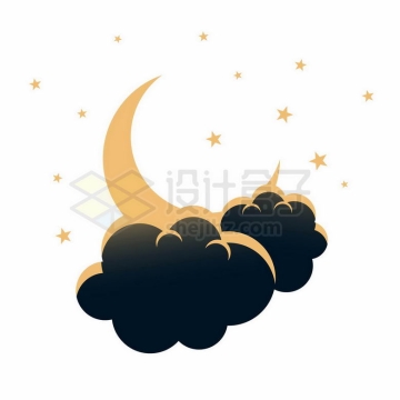 金色弯月和乌云图案1209257矢量图片免抠素材