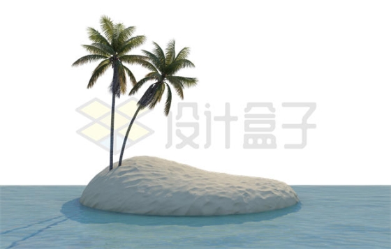 砂质珊瑚岛上的2棵椰子树小岛风景7363509PSD免抠图片素材