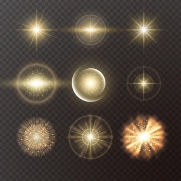 9款金色星光光晕发光效果图片免抠矢量图素材