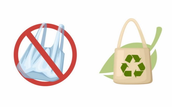 禁止不可降解塑料袋限塑令标志和可重复使用布袋购物袋5044020矢量图片免抠素材