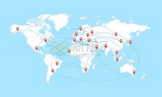 白色世界地图上轨迹图象征了环球旅行或全球贸易网络插画4895963矢量图片免抠素材