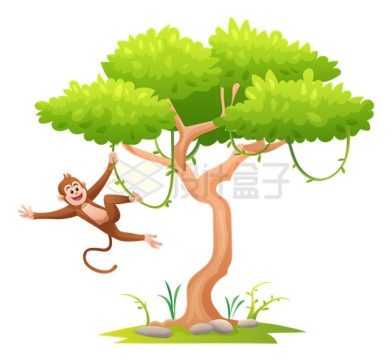 卡通小猴子正在树上玩耍7338789矢量图片免抠素材