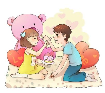  Hand drawn cute style lovers playing on Valentine's Day