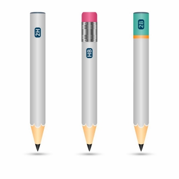 三支灰色2H/HB/2B铅笔png图片免抠矢量素材