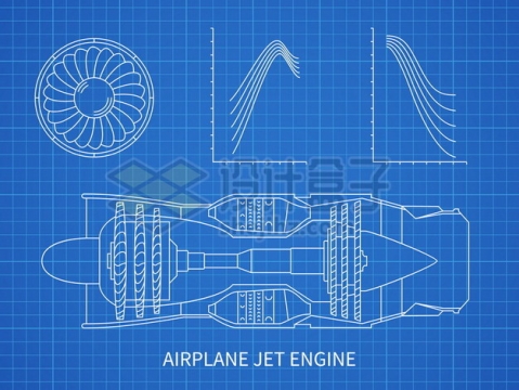 飞机发动机喷气式发动机涡喷涡扇发动机设计图纸蓝图png图片素材