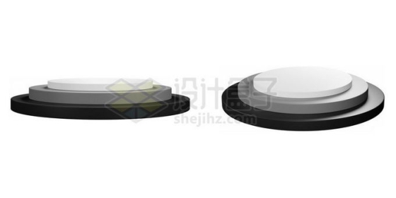 2个不同角度的黑白色3D立体圆形展台3723256图片免抠素材