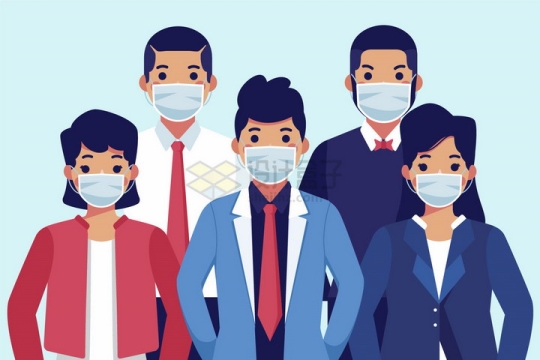 预防新型冠状病毒佩戴一次性医用口罩的卡通商务人士png图片免抠矢量素材