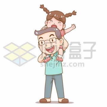 骑脖子的卡通小女孩和爸爸父亲节6669768png图片免抠素材