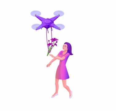 紫色无人机送花给美女快递物流png图片免抠矢量素材