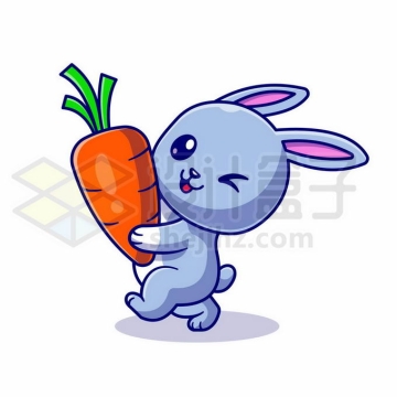 卡通灰色小兔子抱着胡萝卜6011544矢量图片免抠素材