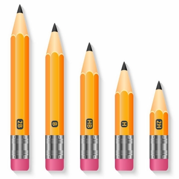 带橡皮的橙色2H/HB/2B铅笔png图片免抠矢量素材
