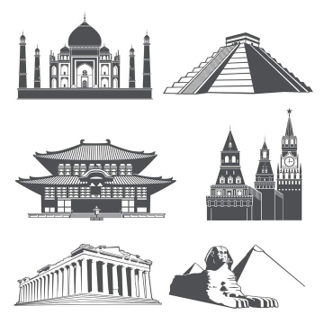 六款世界各地知名地标建筑剪影旅游设计素材图片