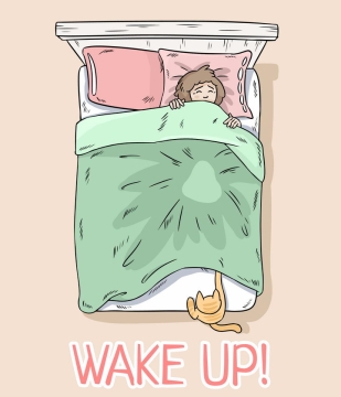 卡通猫咪喊你起床早上好赖床不想起床图片免抠素材