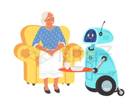 未来机器人照顾老人插画6132023矢量图片免抠素材