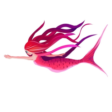卡通风格红色的美人鱼图片免抠素材