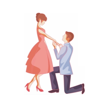 卡通男子单膝下跪向女友求婚png图片素材