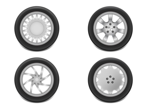4款简约风格的汽车轮胎轮毂侧面图png图片免抠矢量素材