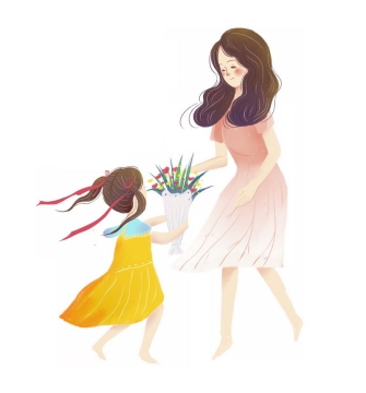 母亲节给妈妈送花的卡通小女孩手绘插画1979168图片素材