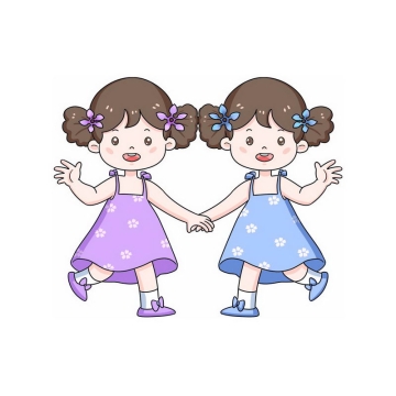 穿着花裙子的超可爱卡通双胞胎小姐妹5923877png图片免抠素材