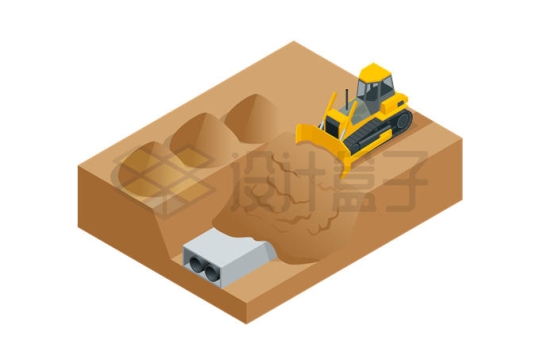 2.5D风格铲土车正在填埋地下管道8209127矢量图片免抠素材