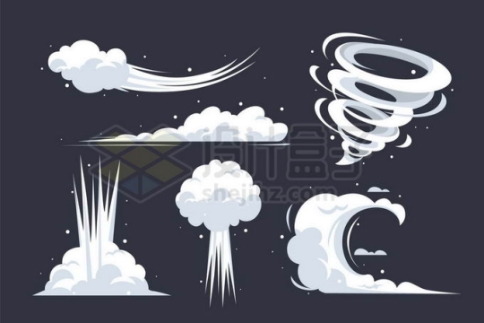 6款卡通漫画风格白烟云朵龙卷风爆炸效果7172051矢量图片免抠素材