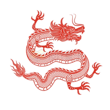 龙年张牙舞爪的中国龙红色剪纸9278611矢量图片免抠素材